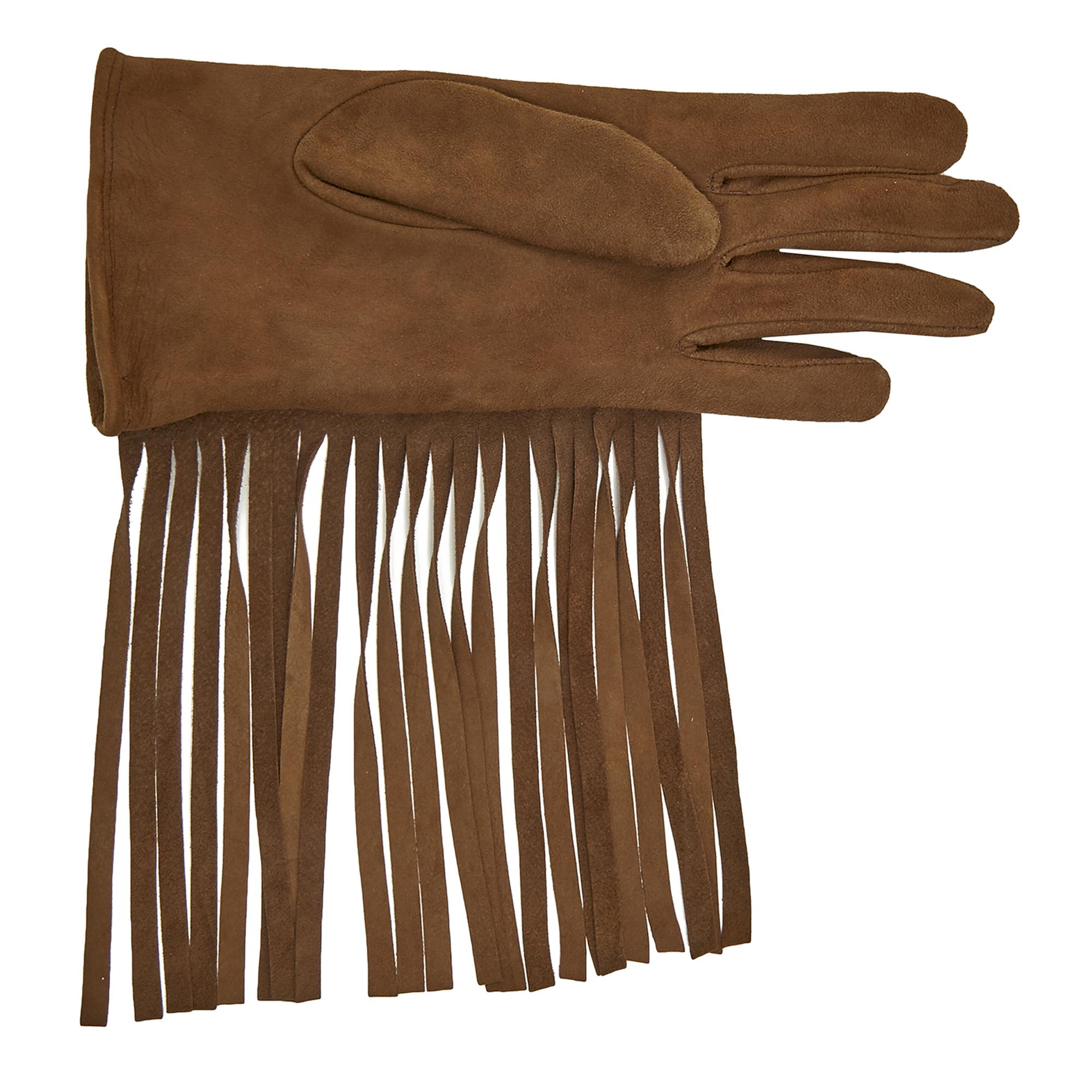 Kahve Kadın Püsküllü Süet Eldiven