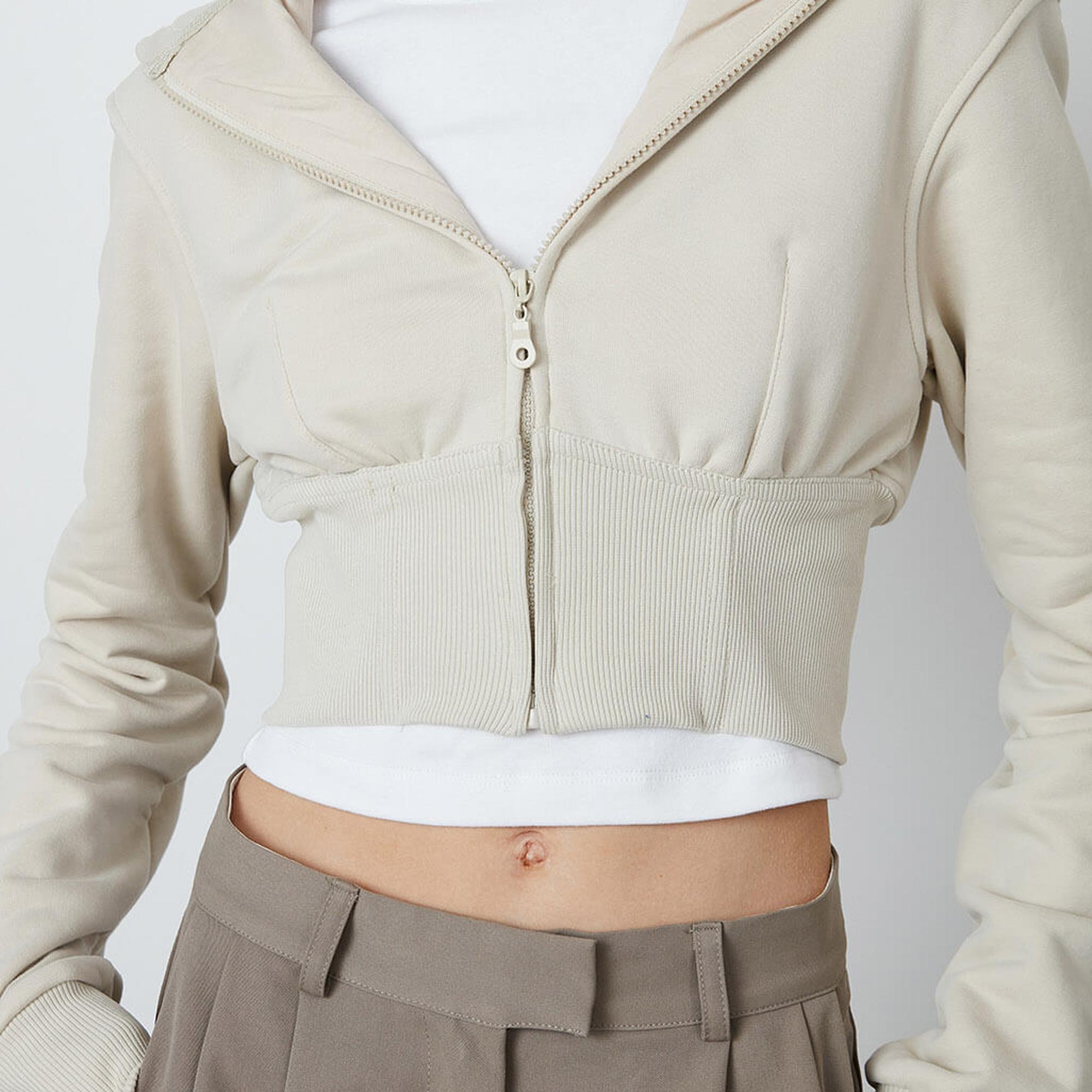 Balenli Kapşonlu Crop Hoodie