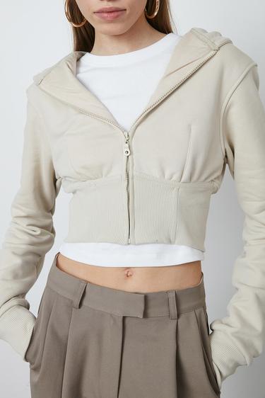  Balenli Kapşonlu Crop Hoodie