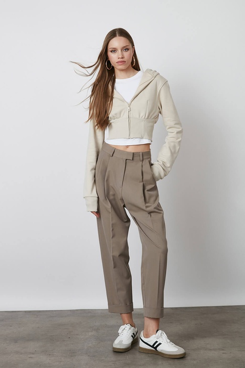  Balenli Kapşonlu Crop Hoodie