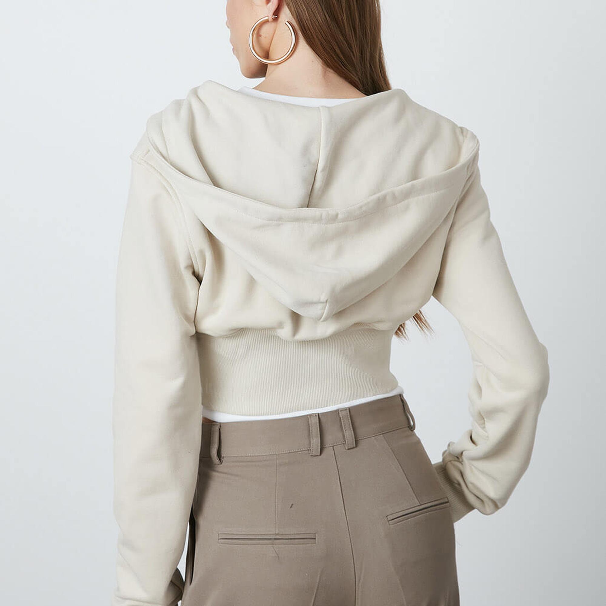 Balenli Kapşonlu Crop Hoodie