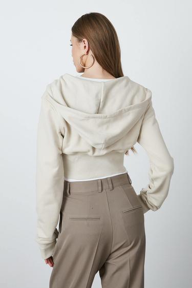  Balenli Kapşonlu Crop Hoodie