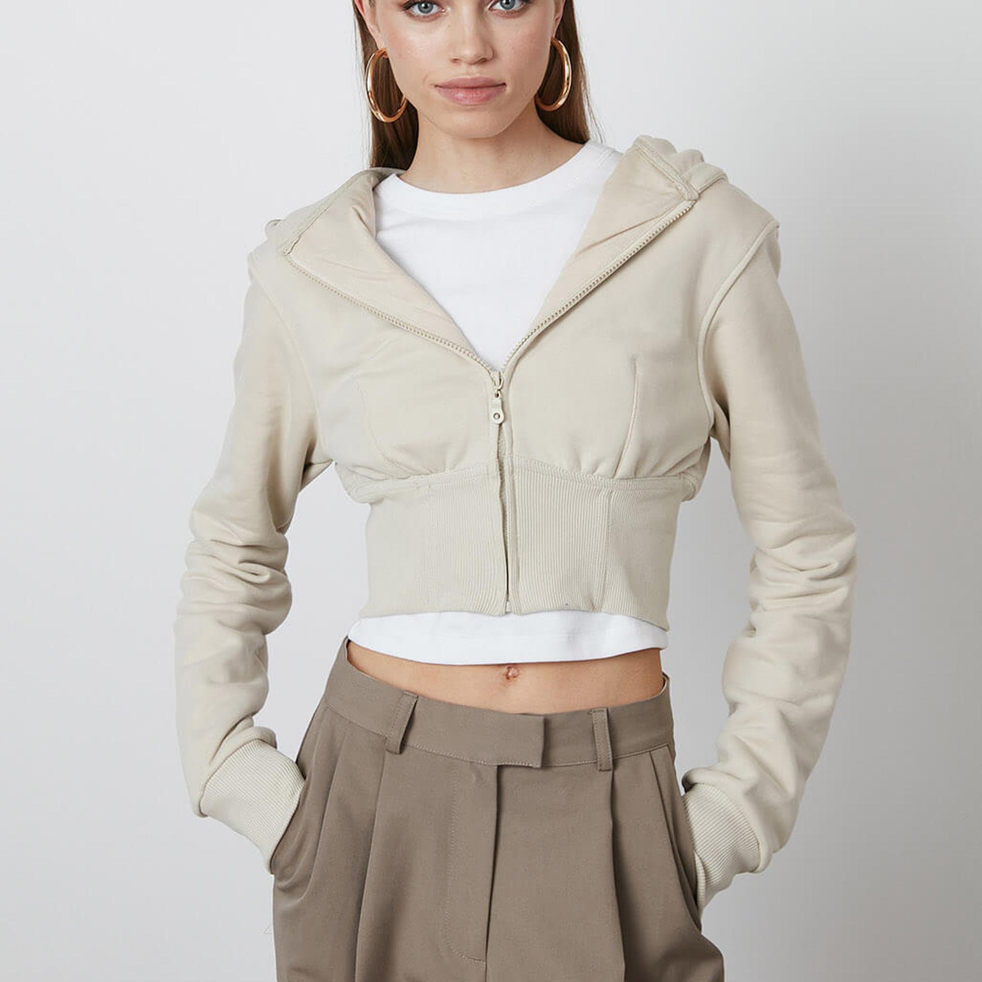 Balenli Kapşonlu Crop Hoodie