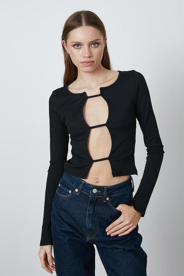  Göğüs Dekolte Uzun Kollu Bluz