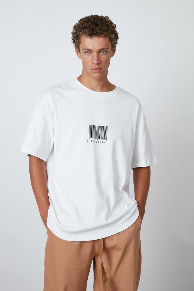  Barkod Baskılı Oversize Tshirt