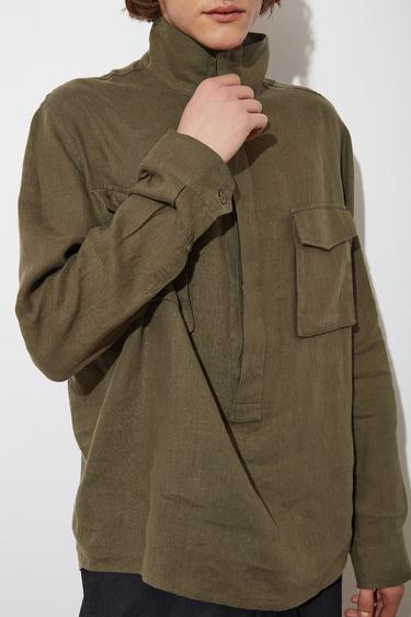  Dik Yaka %100 Keten Gömlek