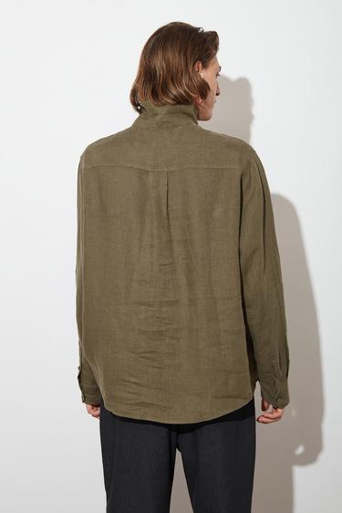  Dik Yaka %100 Keten Gömlek