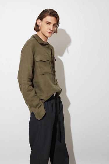  Dik Yaka %100 Keten Gömlek