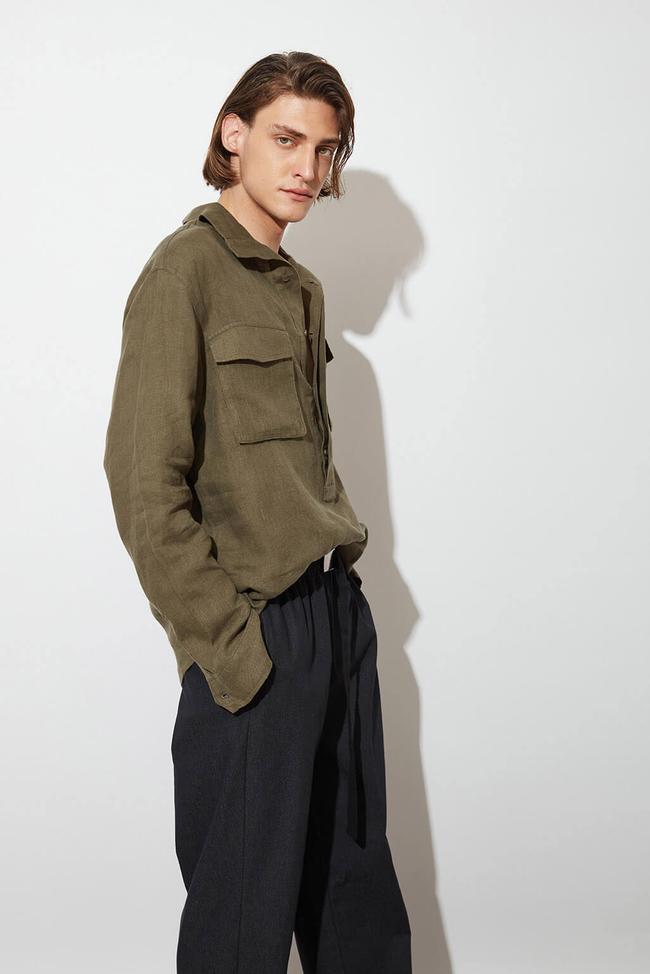  Dik Yaka %100 Keten Gömlek