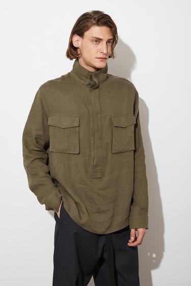  Dik Yaka %100 Keten Gömlek