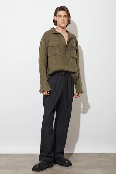  Dik Yaka %100 Keten Gömlek