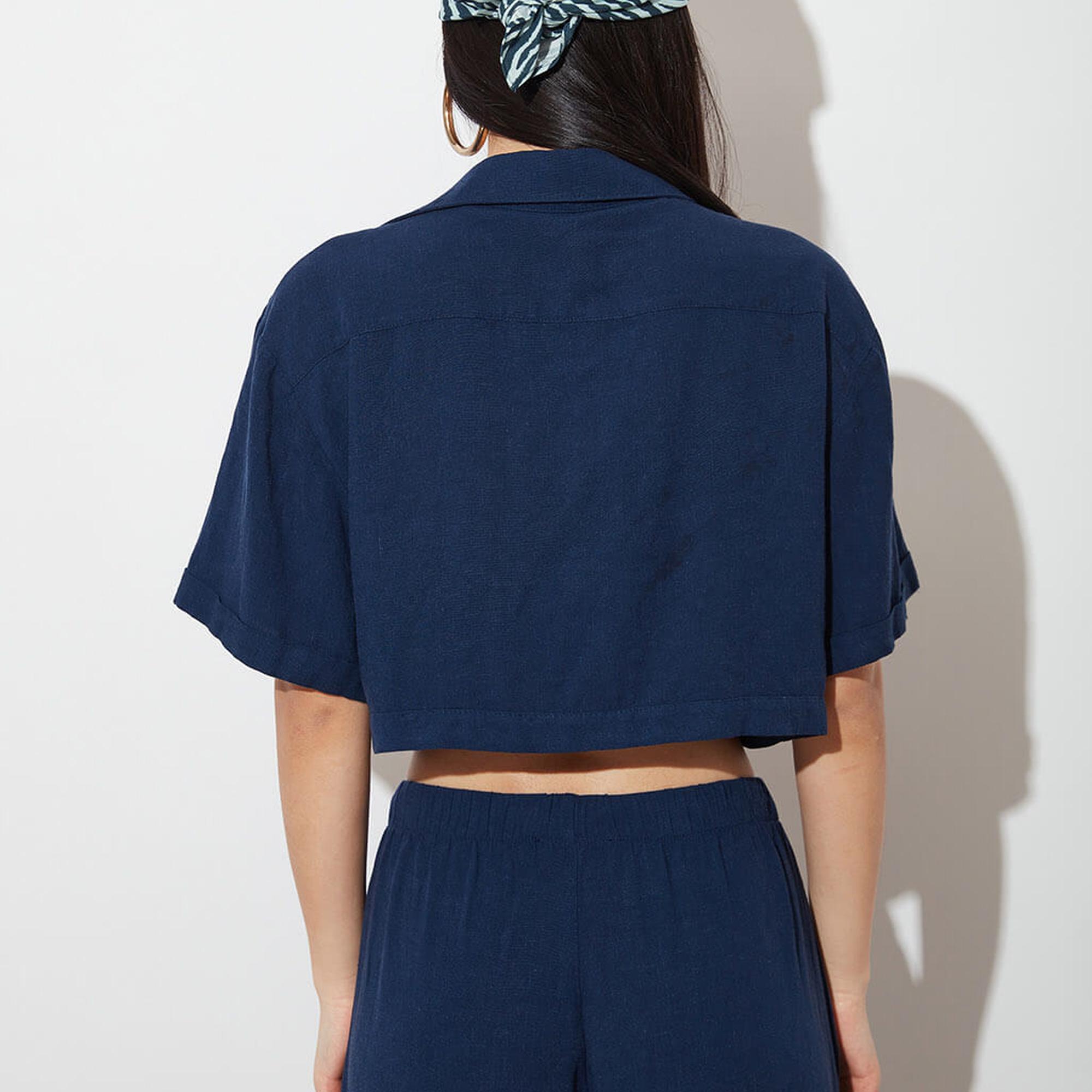 Keten Burgulu Kısa Kollu Gömlek