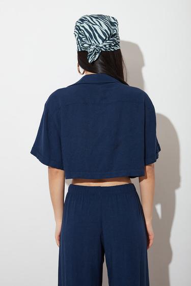  Keten Burgulu Kısa Kollu Gömlek