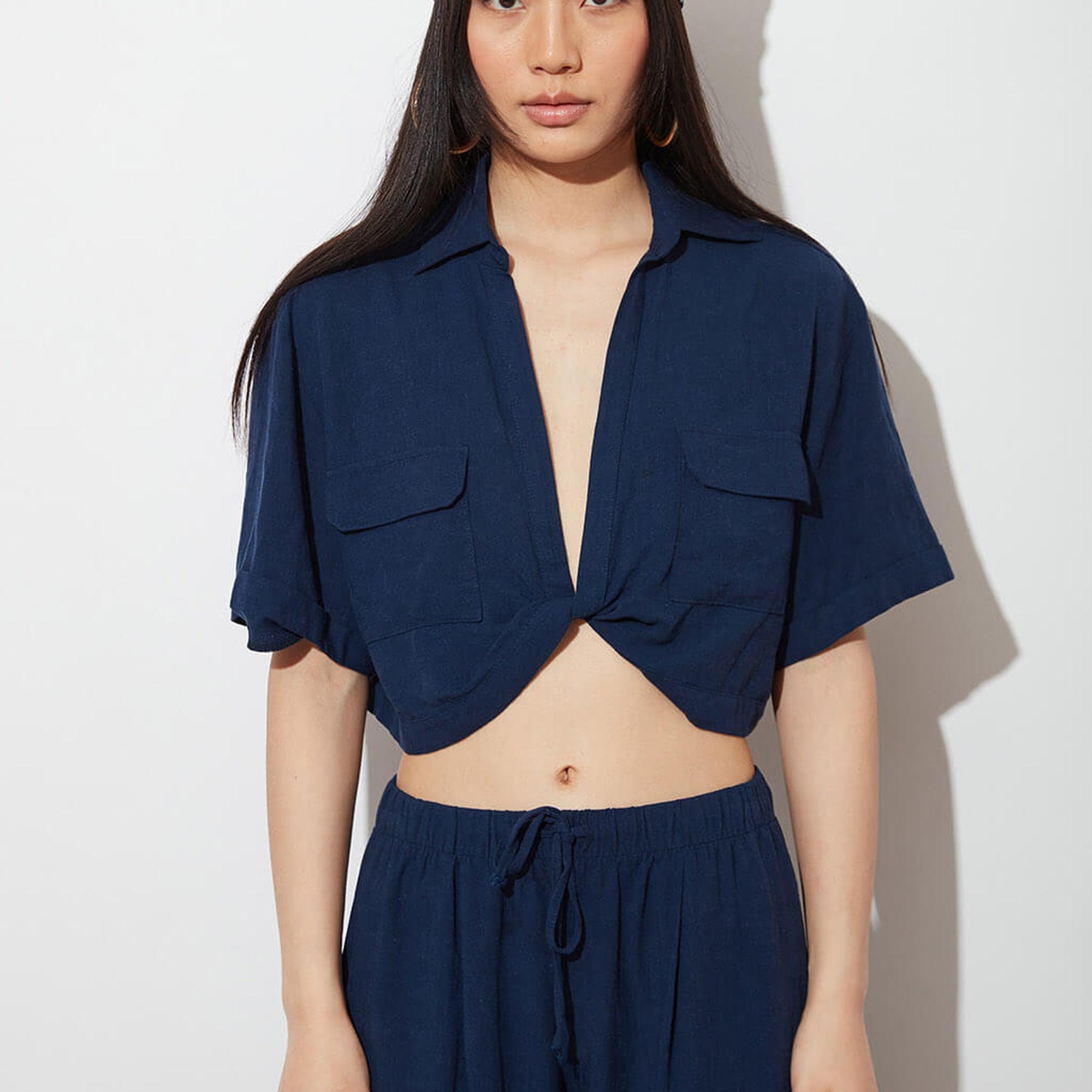 Keten Burgulu Kısa Kollu Gömlek