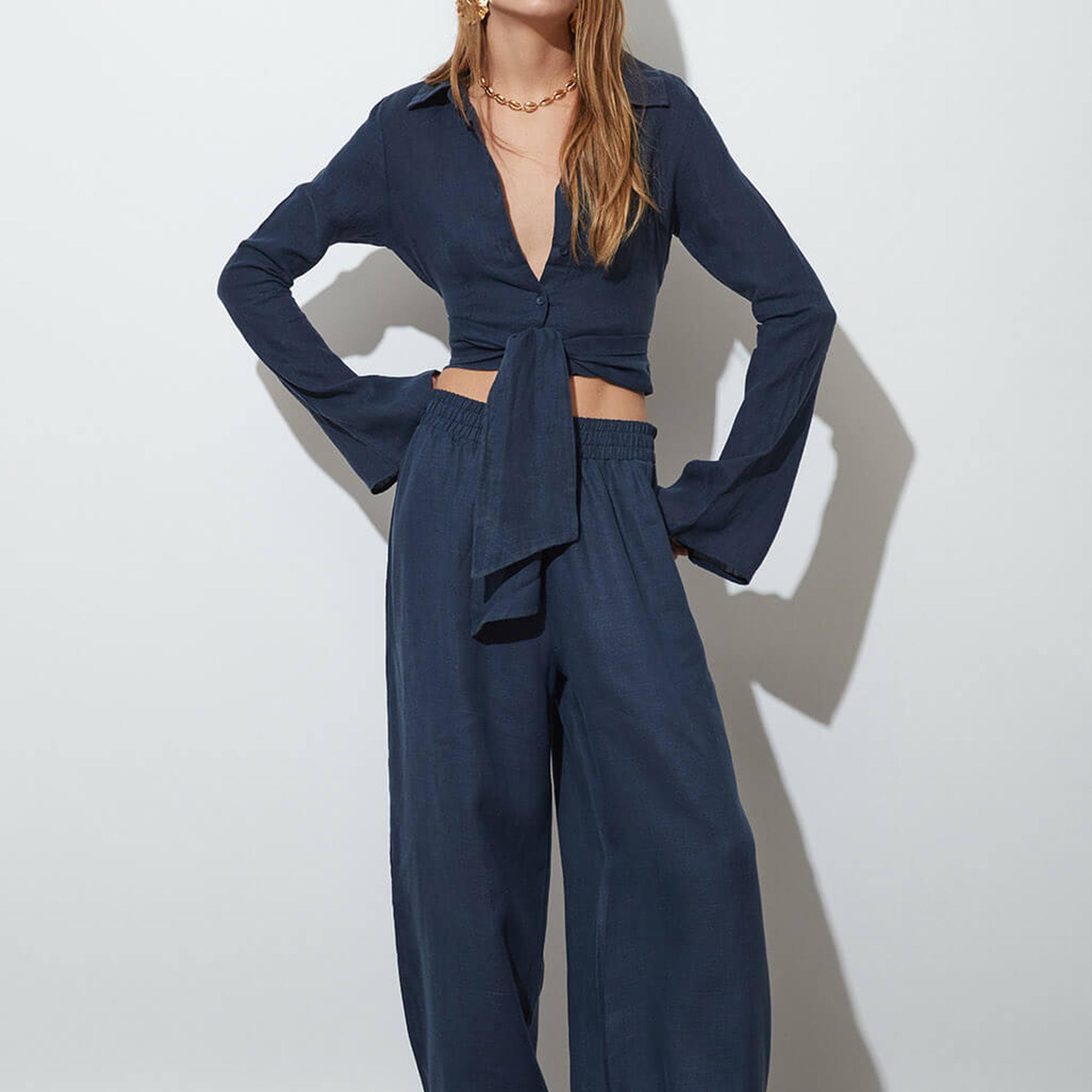 Bağlamalı %100 Keten Gömlek