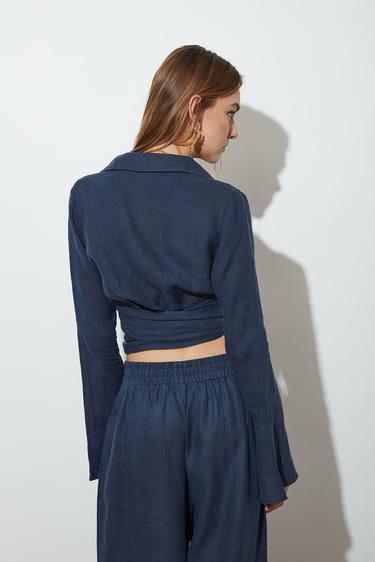  Bağlamalı %100 Keten Gömlek