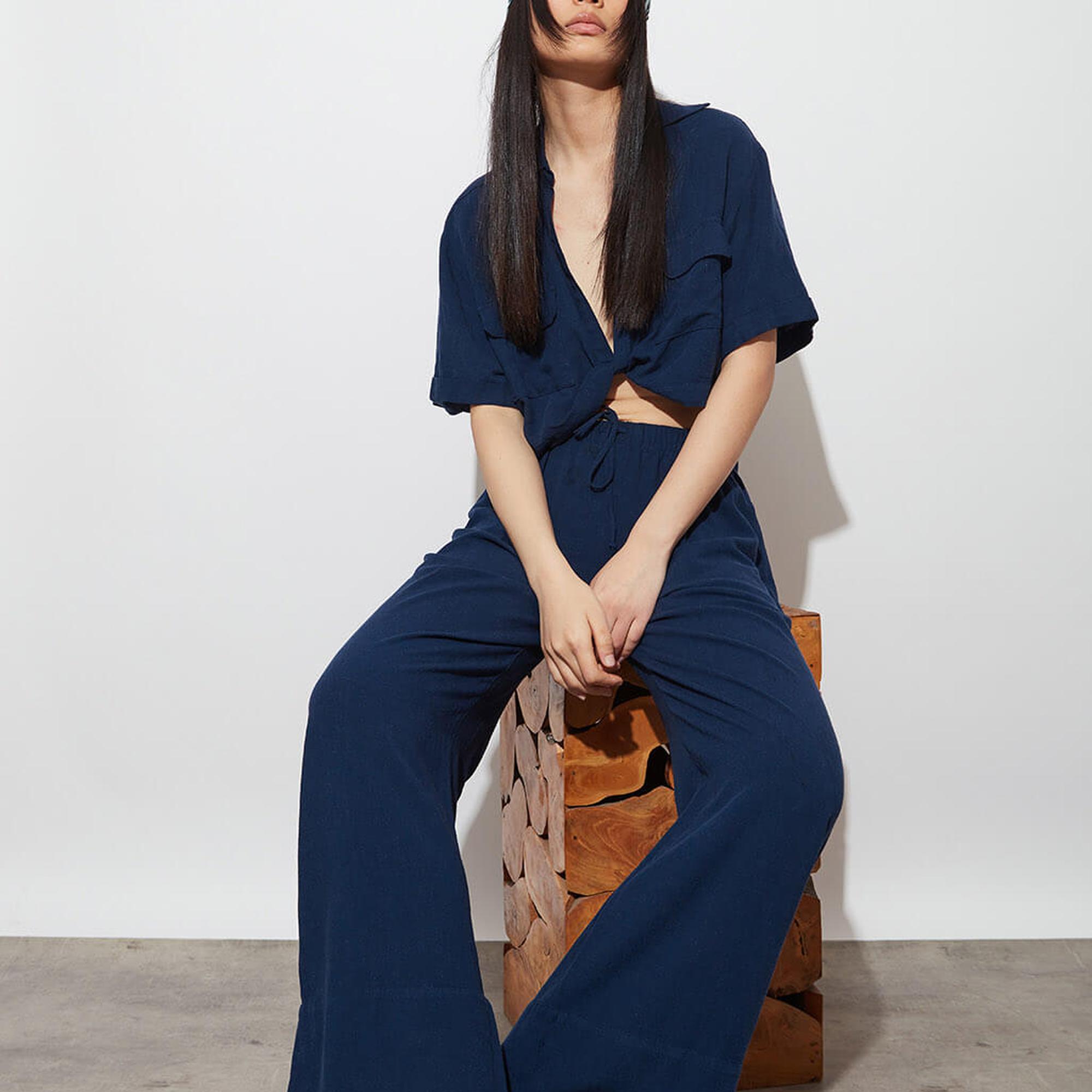 Keten Burgulu Kısa Kollu Gömlek