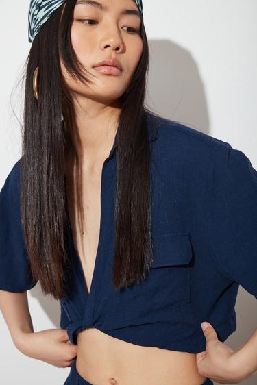  Keten Burgulu Kısa Kollu Gömlek