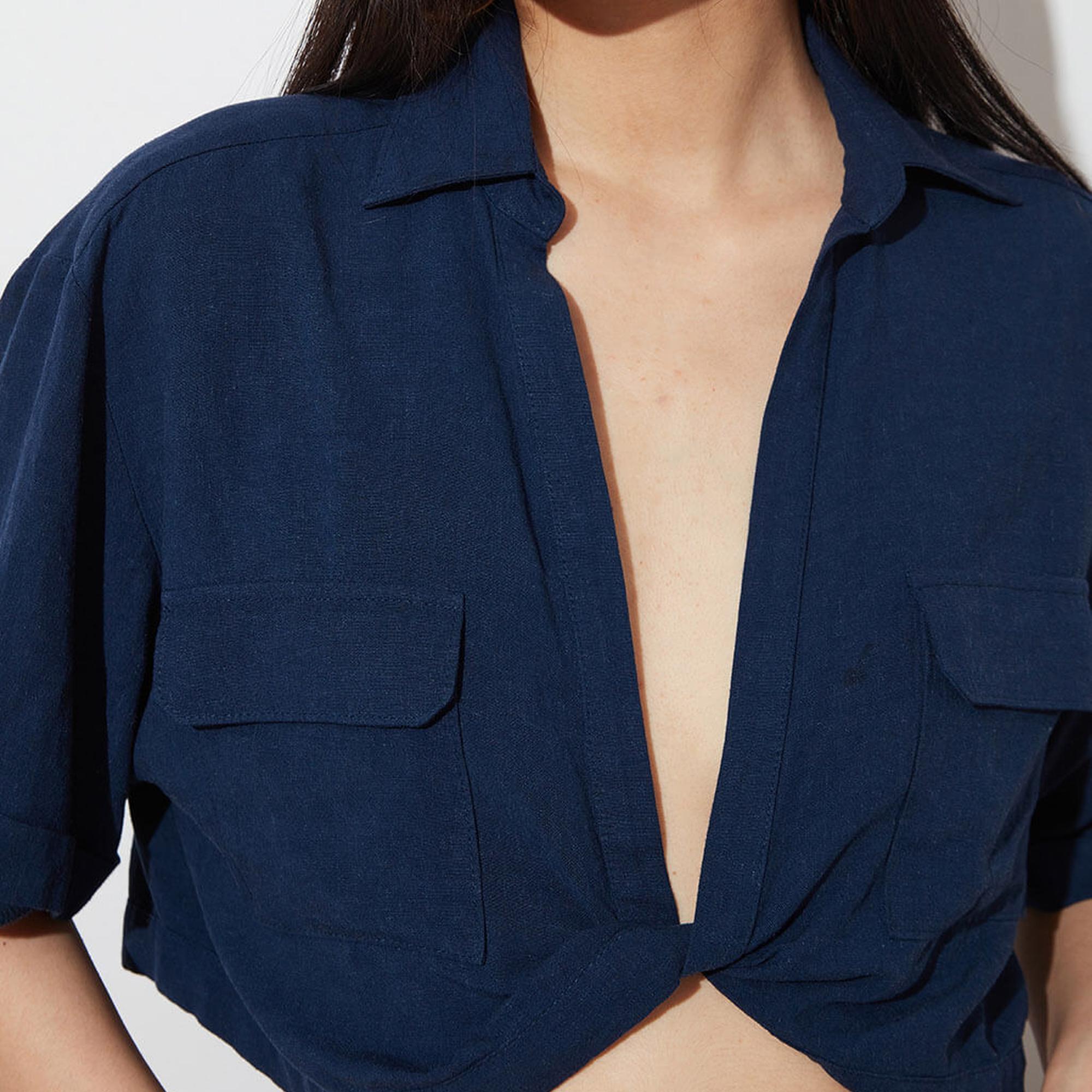 Keten Burgulu Kısa Kollu Gömlek