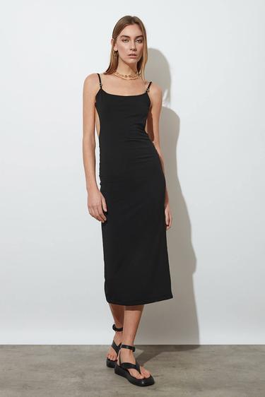  Sırt Dekolte Midi Elbise