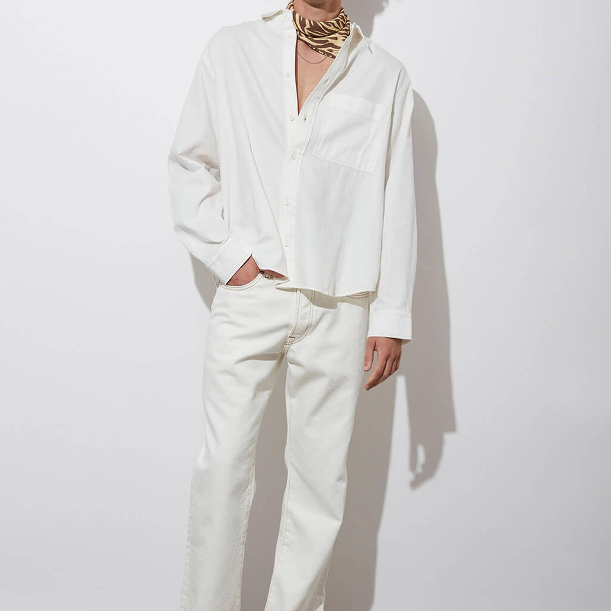 Kontrast Dikişli Orta Bel Loose Jean