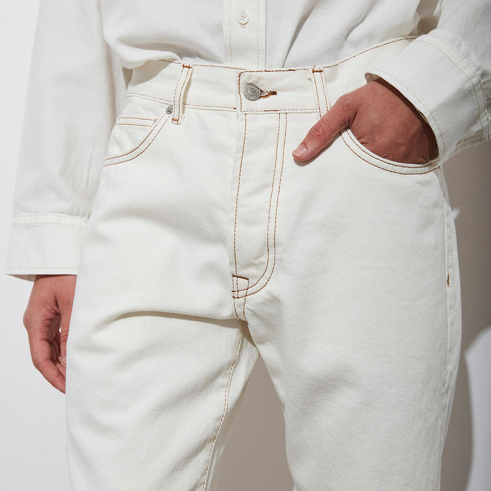 Kontrast Dikişli Orta Bel Loose Jean