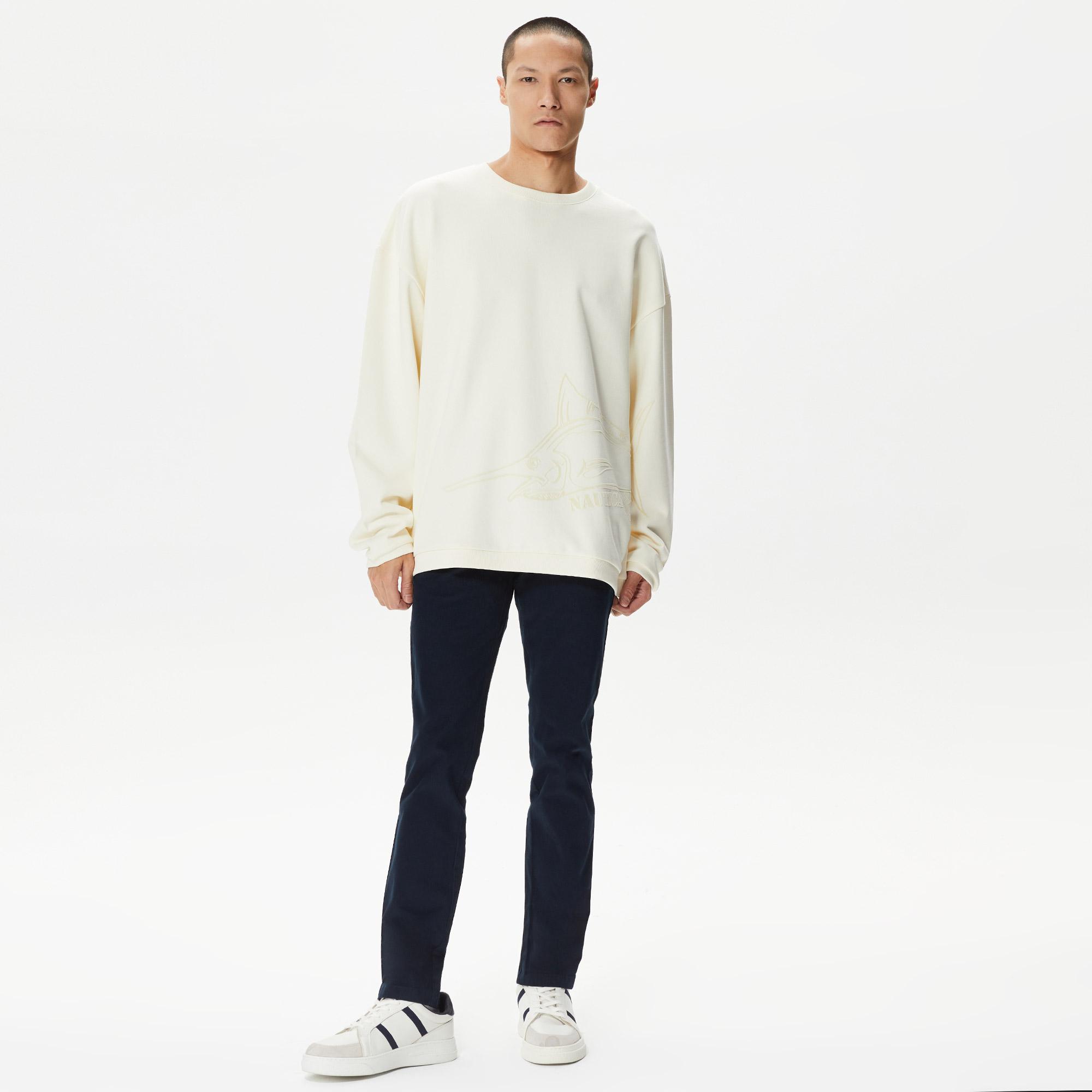 Nautica Erkek Beyaz Standart Fit Sweatshirt