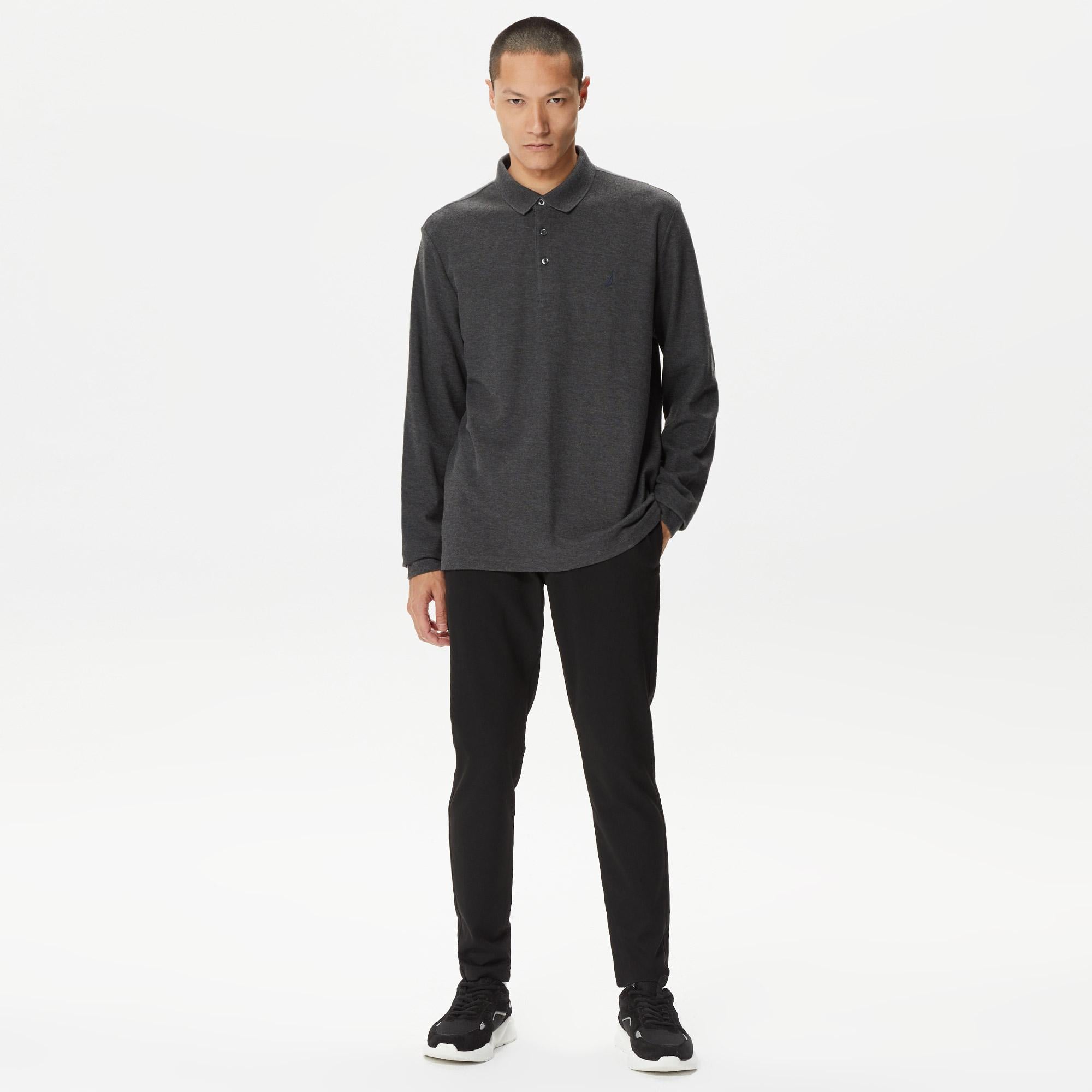 Nautica Erkek Gri Classic Fit Uzun Kollu Polo