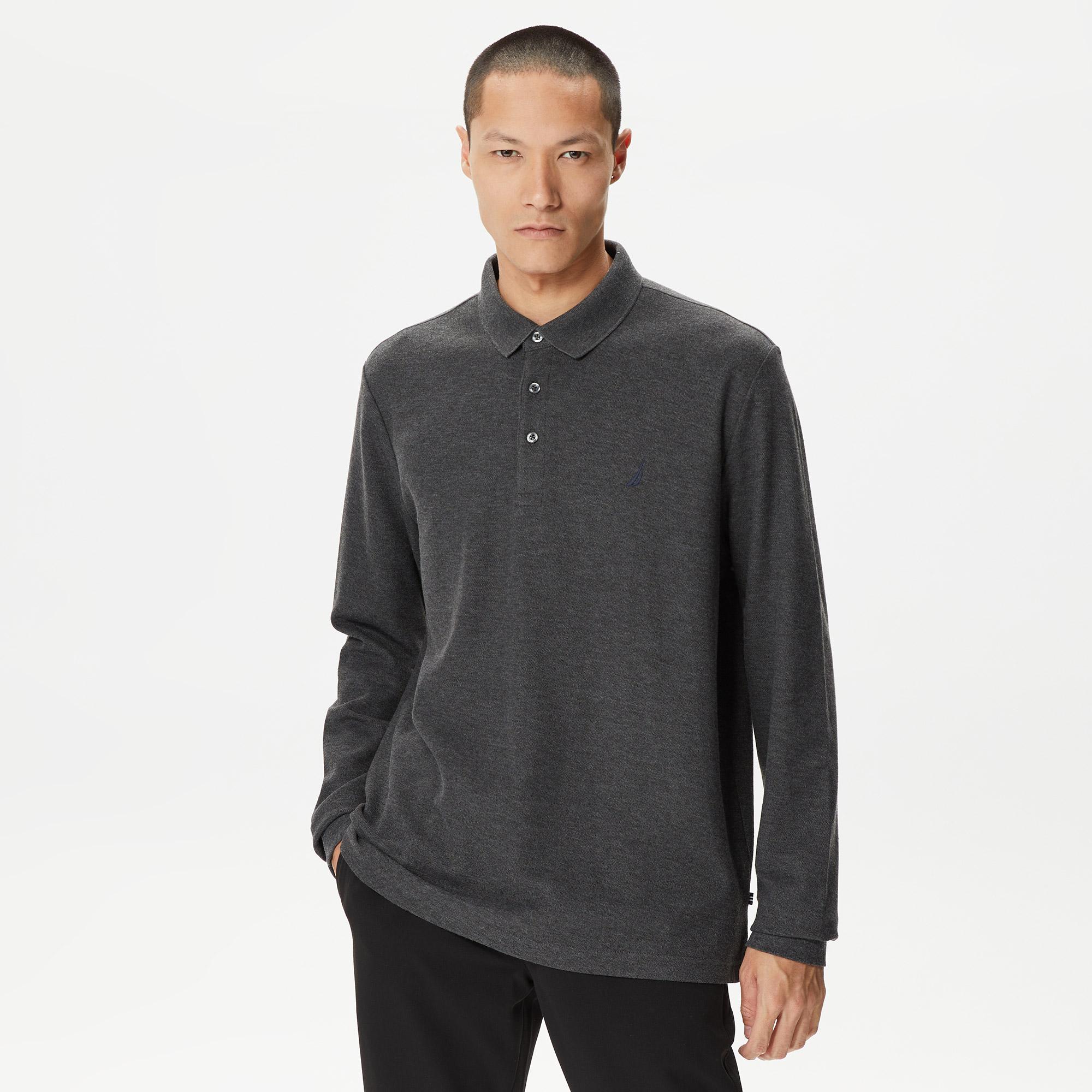 Nautica Erkek Gri Classic Fit Uzun Kollu Polo