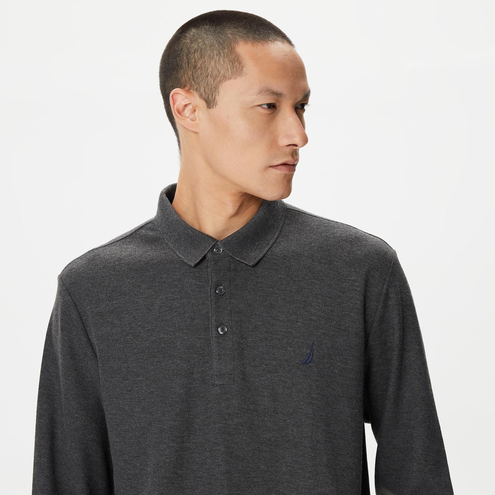 Nautica Erkek Gri Classic Fit Uzun Kollu Polo