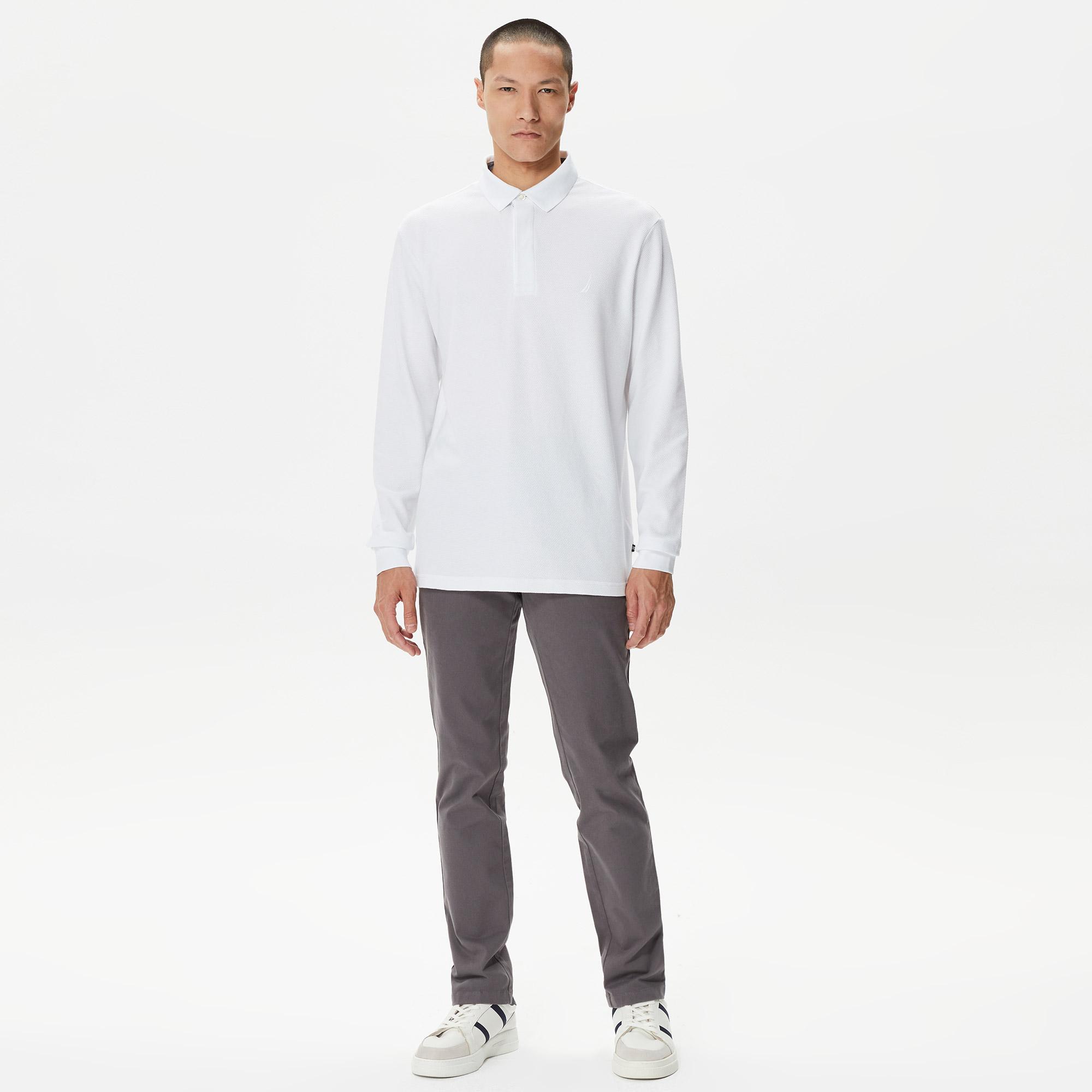 Nautica Erkek Beyaz Slim Fit Uzun Kollu Polo Yaka T-Shirt