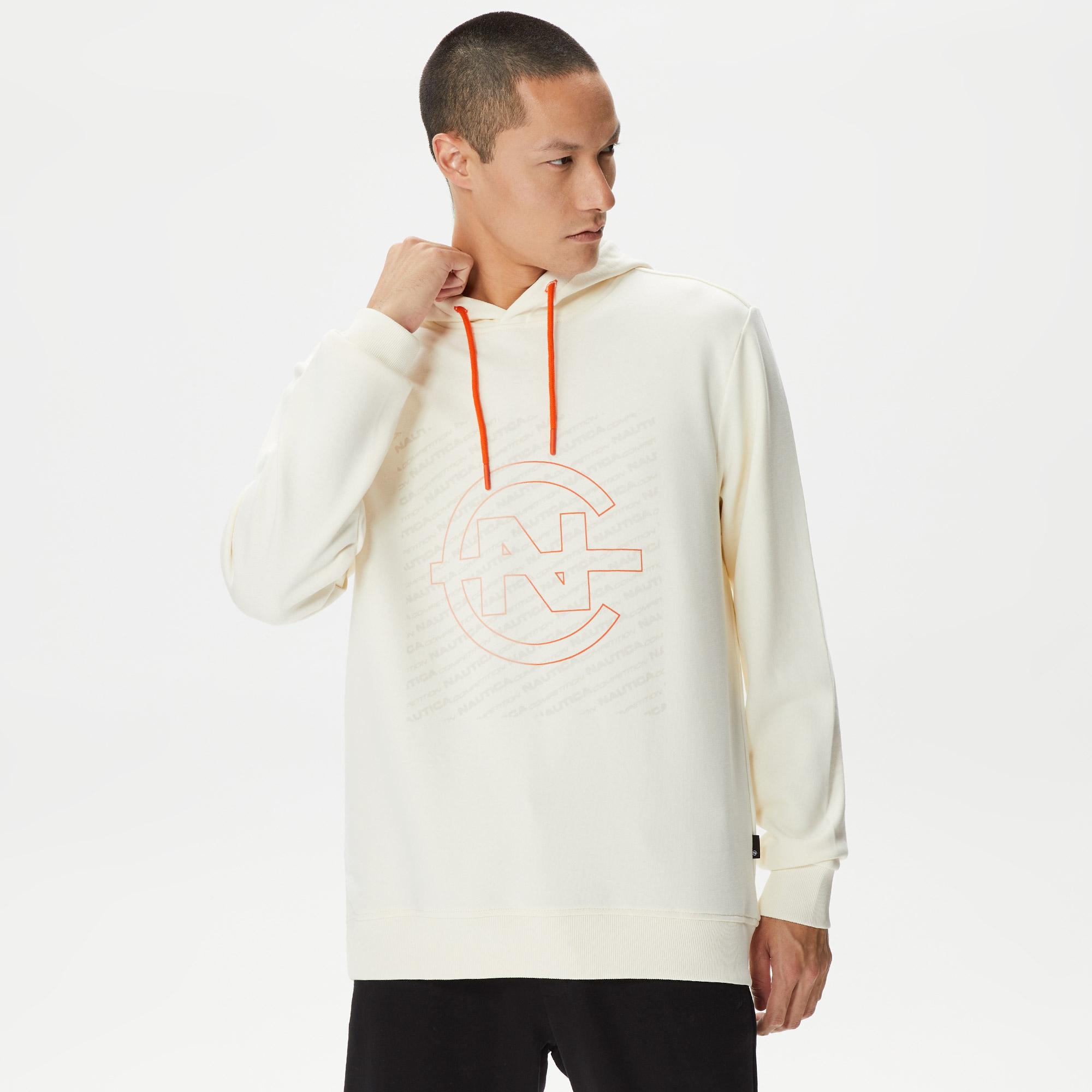 Nautica Erkek Beyaz Standart Fit Kapüşonlu Sweatshirt