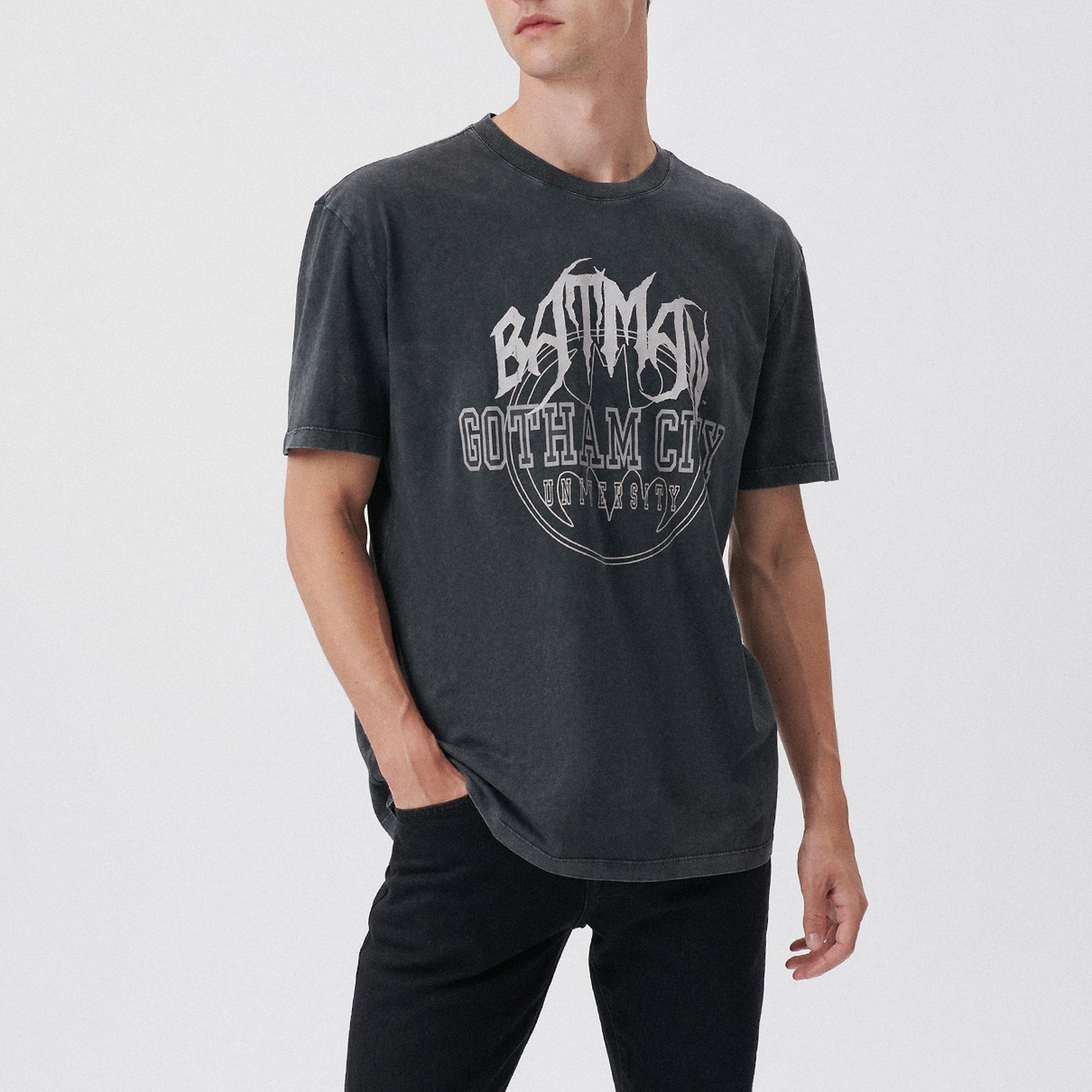 Mavi Batman Baskılı Antrasit Tişört Loose Fit / Bol Rahat Kesim 0611673-80022