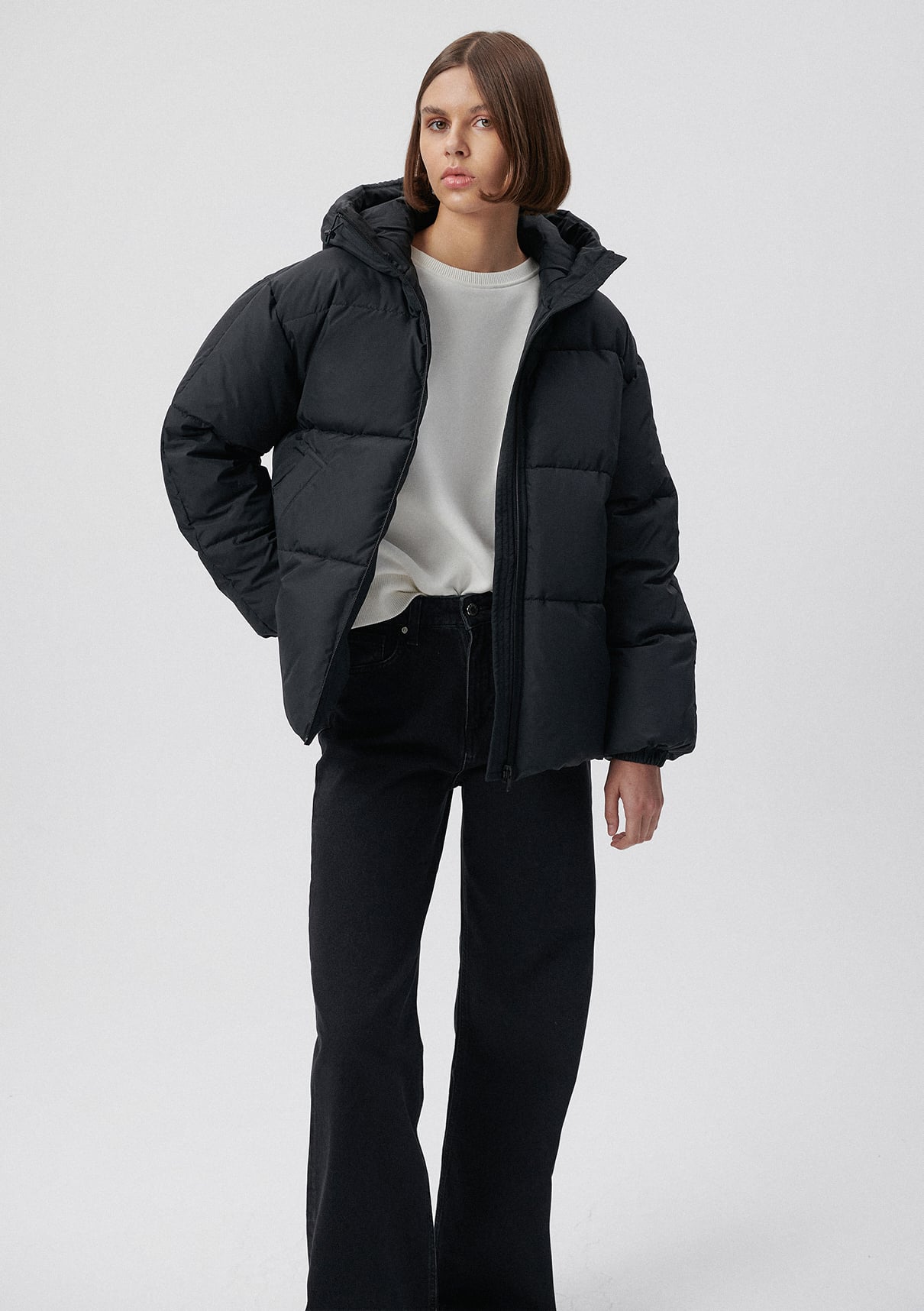  Mavi Siyah Şişme Mont Loose Fit / Bol Rahat Kesim 1110199-900