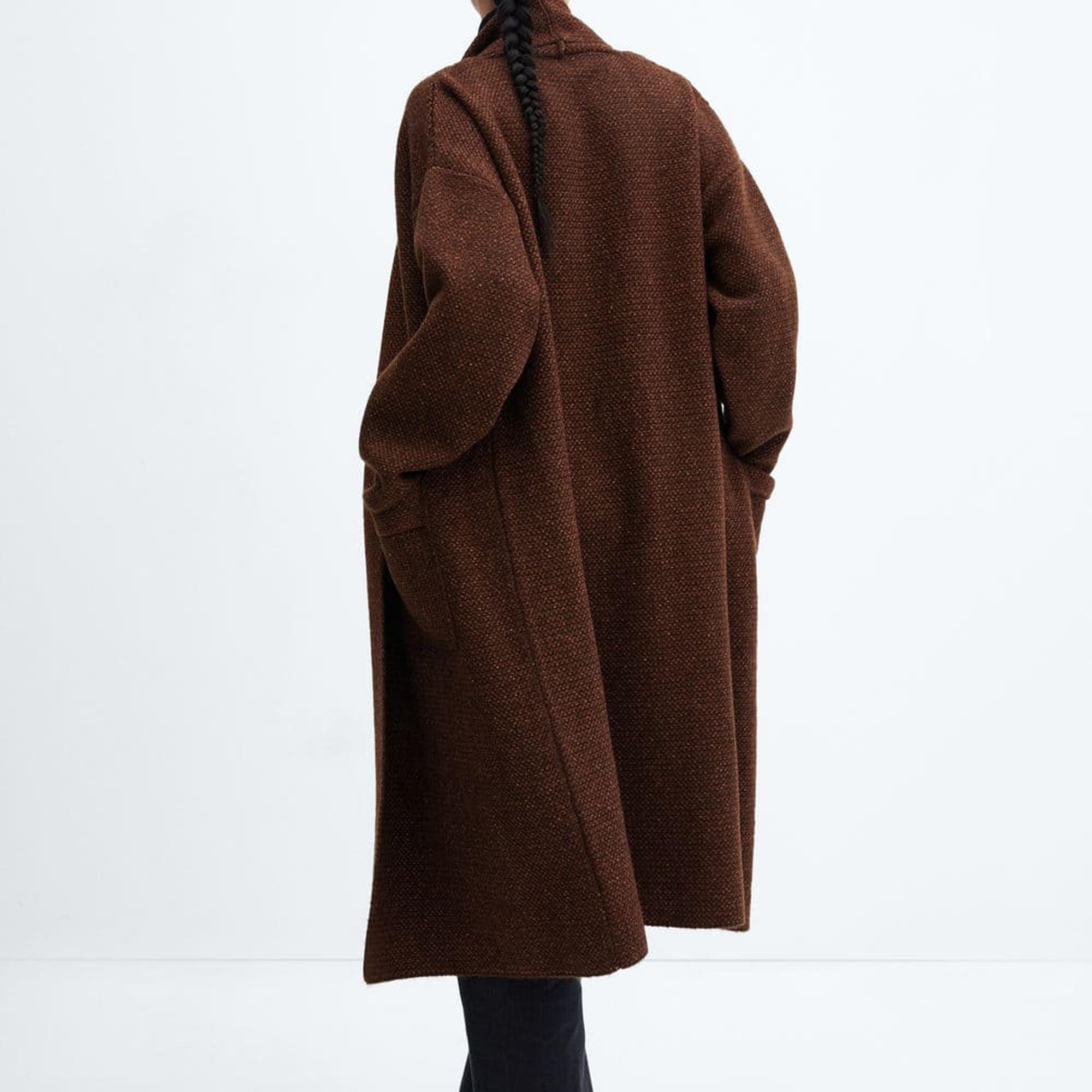 Mango Kadın Cepli Oversize Triko Palto Kahverengi