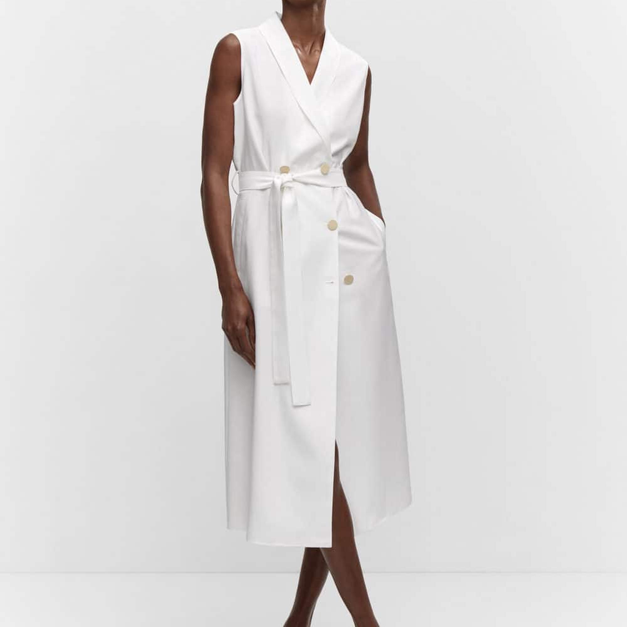 Mango Kadın Anvelop Kesimli Düğmeli Elbise Beyaz