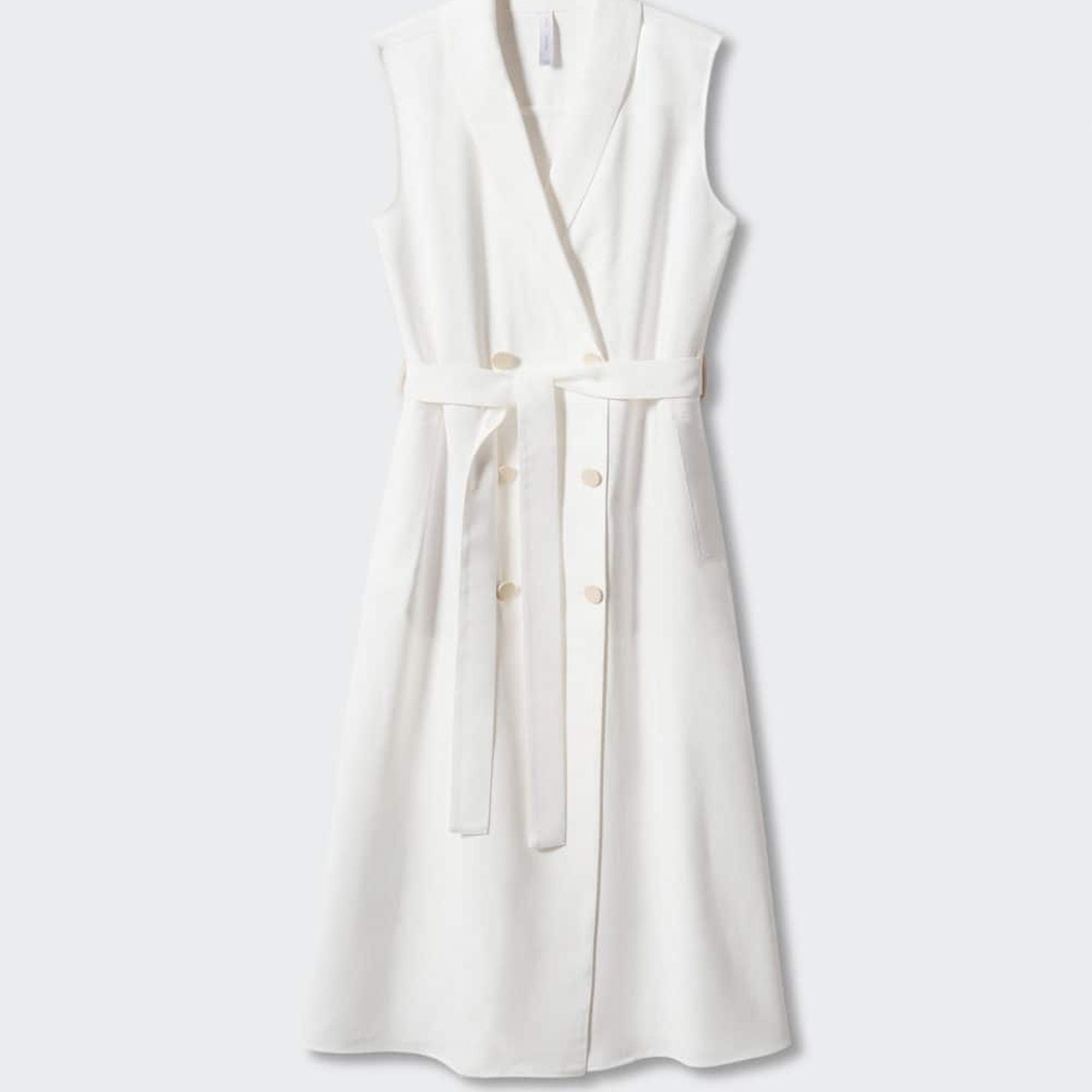 Mango Kadın Anvelop Kesimli Düğmeli Elbise Beyaz