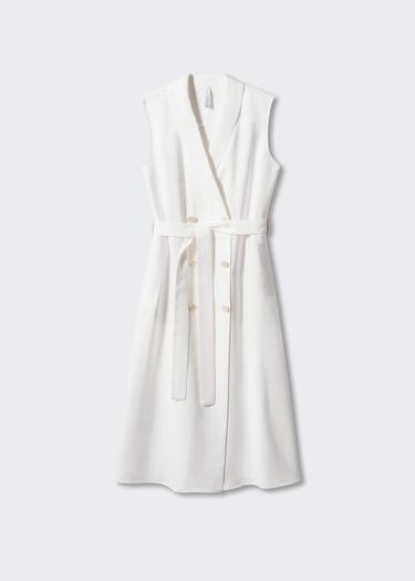  Mango Kadın Anvelop Kesimli Düğmeli Elbise Beyaz