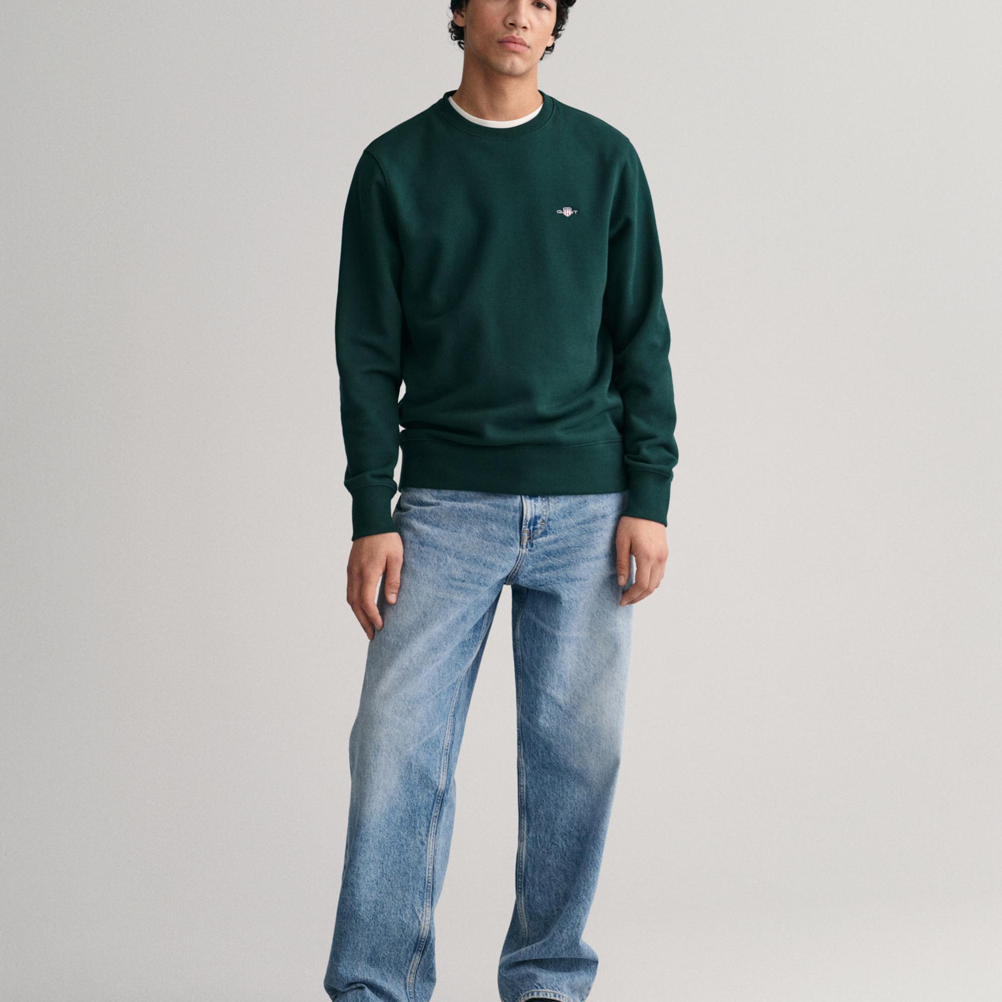 GANT Erkek Yeşil Regular Fit Bisiklet Yaka Sweatshirt