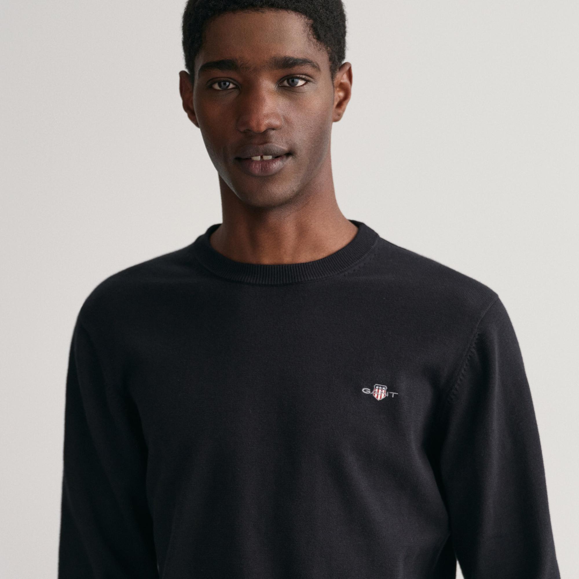 GANT Erkek Siyah Regular Fit Bisiklet Yaka Kazak