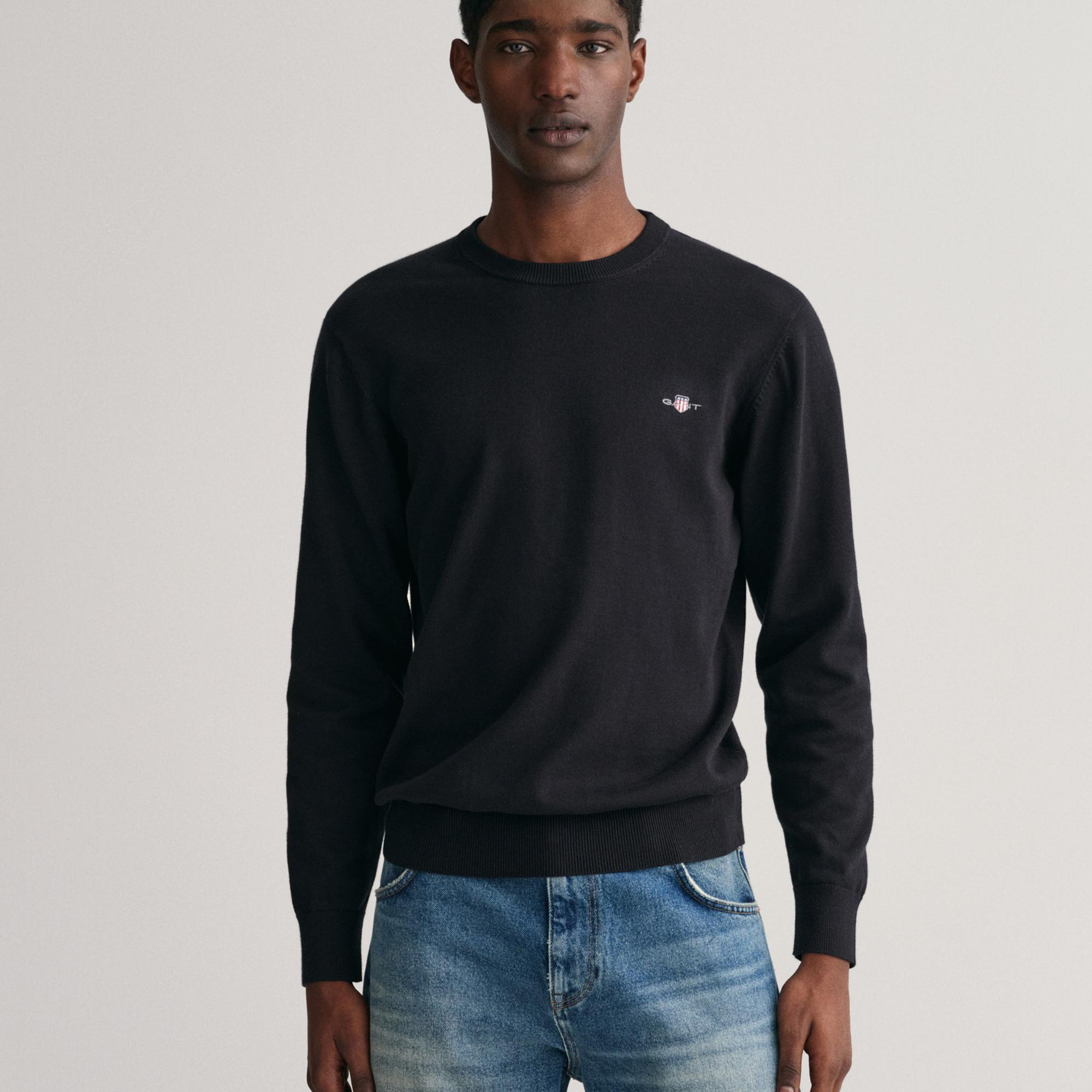 GANT Erkek Siyah Regular Fit Bisiklet Yaka Kazak