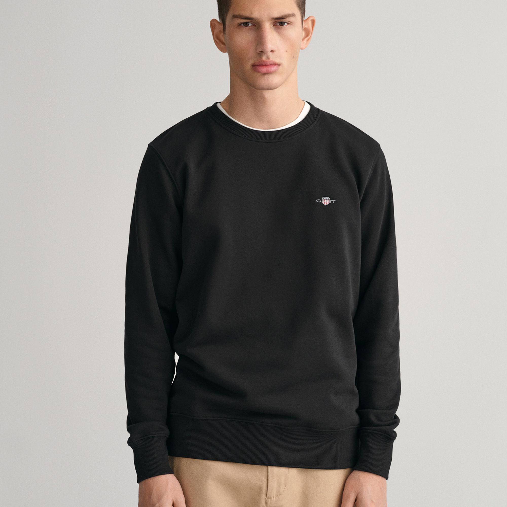 GANT Erkek Siyah Regular Fit Bisiklet Yaka Sweatshirt