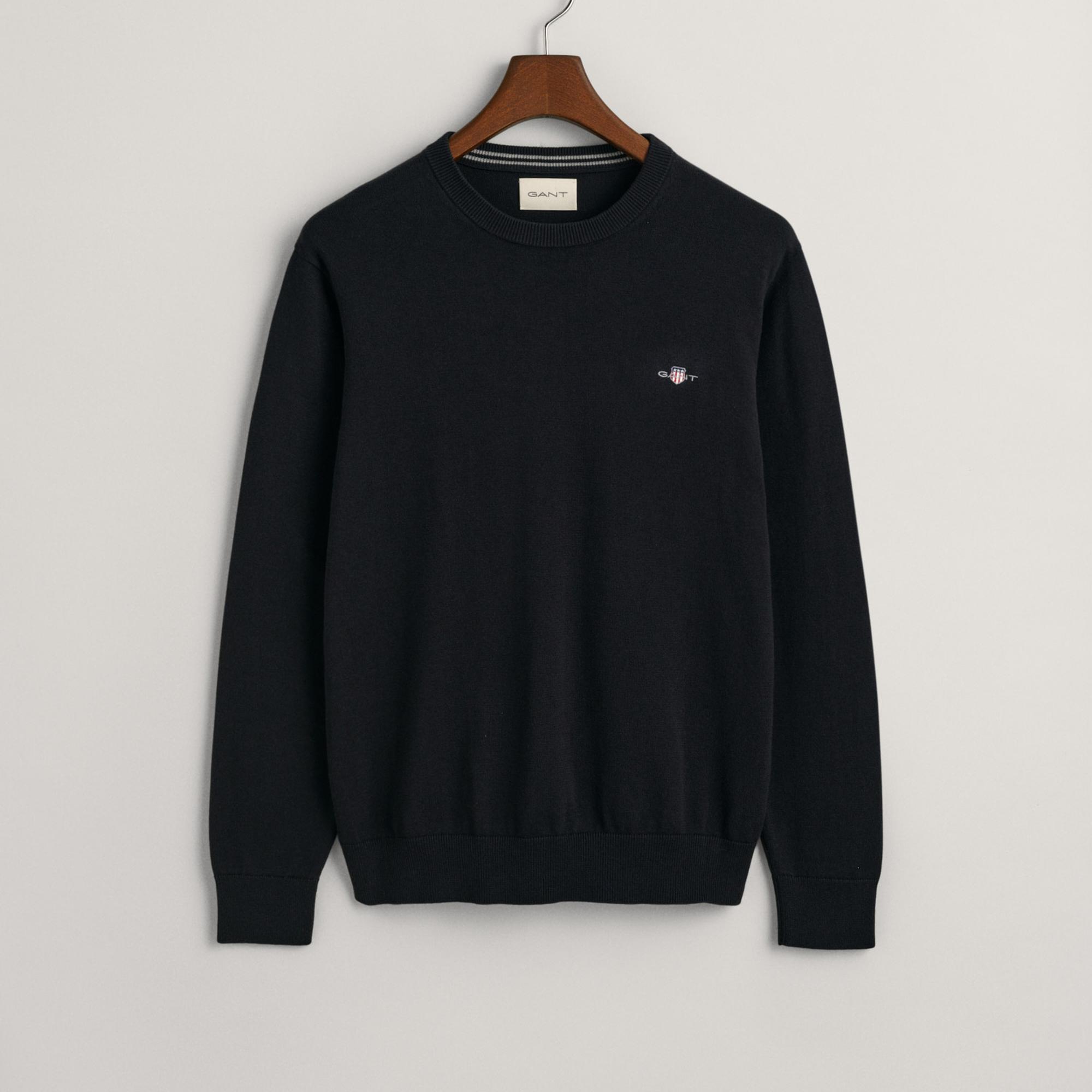 GANT Erkek Siyah Regular Fit Bisiklet Yaka Kazak