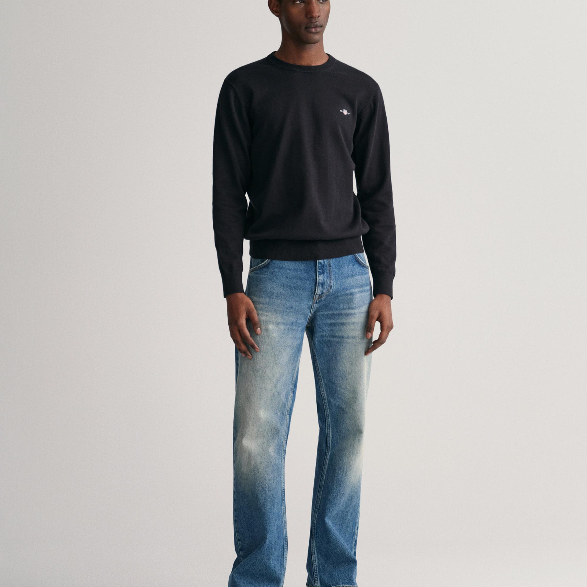 GANT Erkek Siyah Regular Fit Bisiklet Yaka Kazak