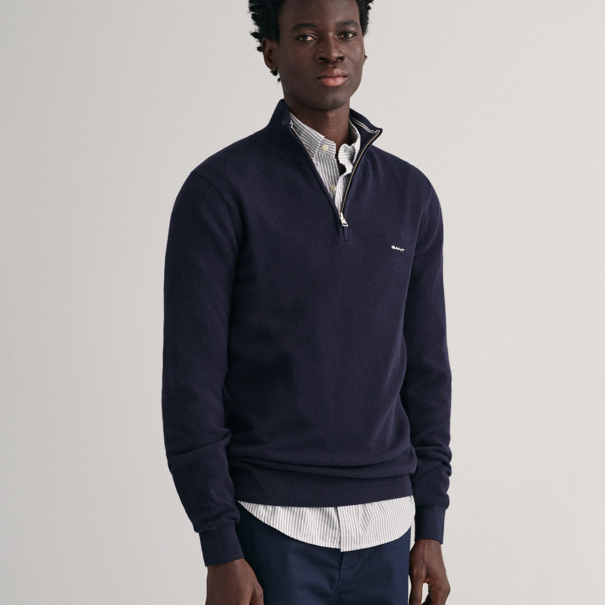 GANT Erkek Lacivert Regular Fit Yarım Fermuarlı Kazak