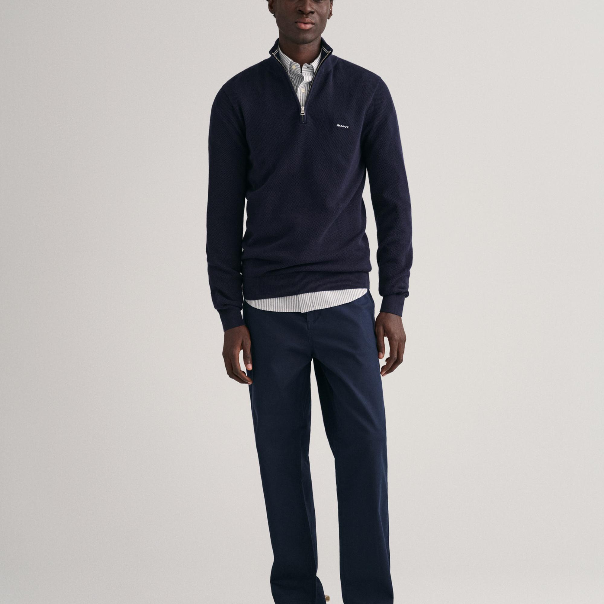 GANT Erkek Lacivert Regular Fit Yarım Fermuarlı Kazak