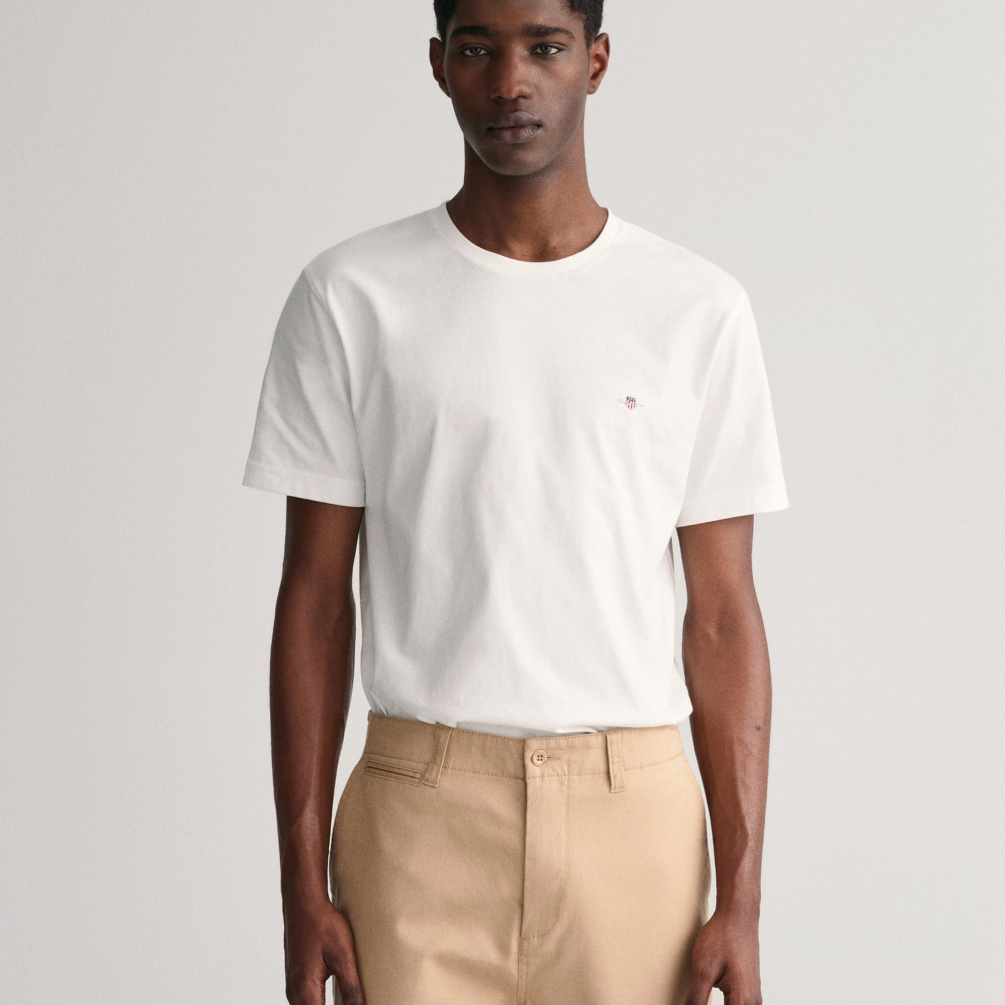 GANT Erkek Beyaz Regular Fit Bisiklet Yaka T-Shirt