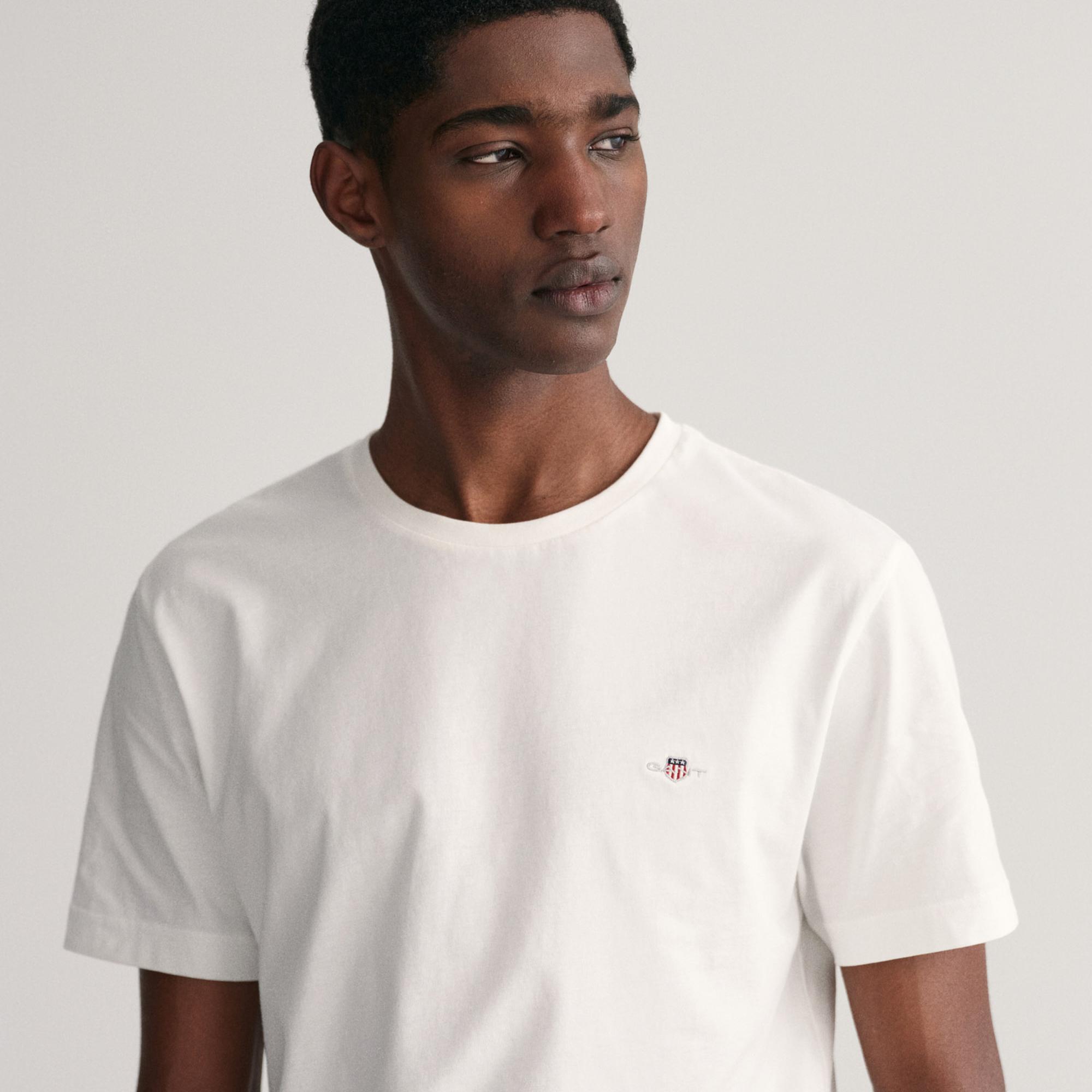 GANT Erkek Beyaz Regular Fit Bisiklet Yaka T-Shirt