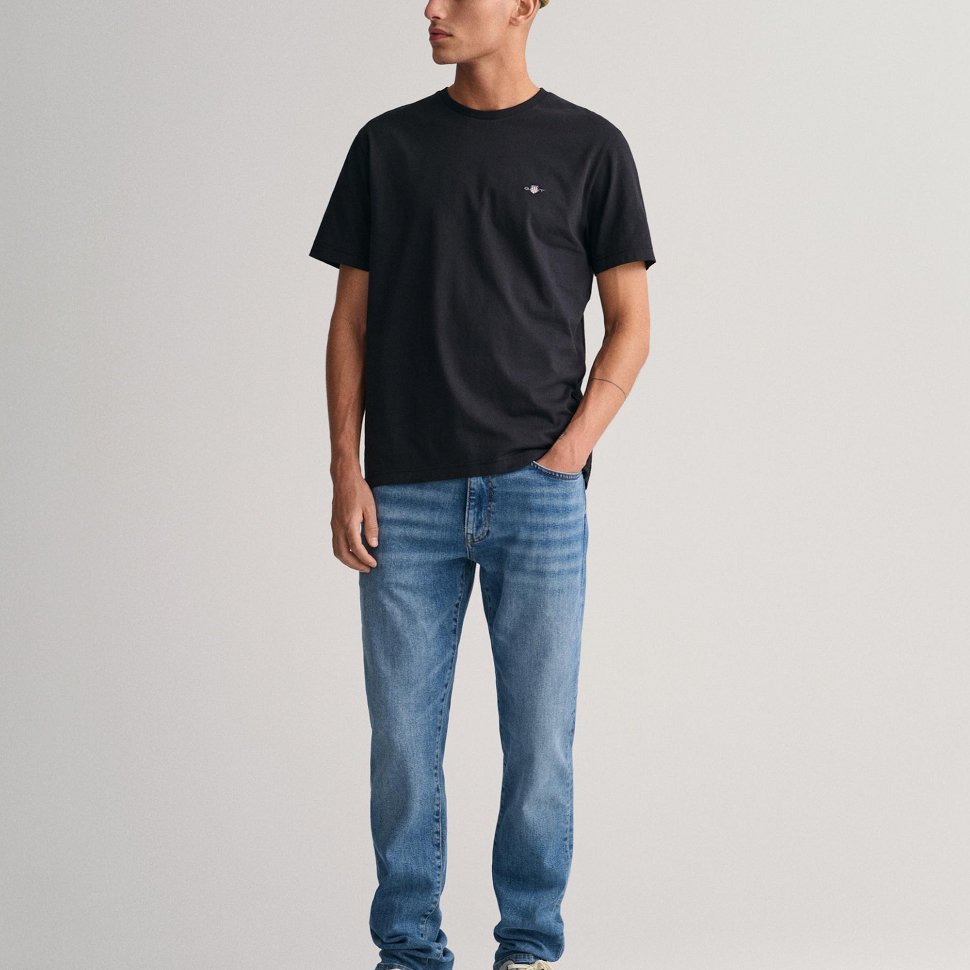 GANT Erkek Siyah Regular Fit Bisiklet Yaka T-Shirt