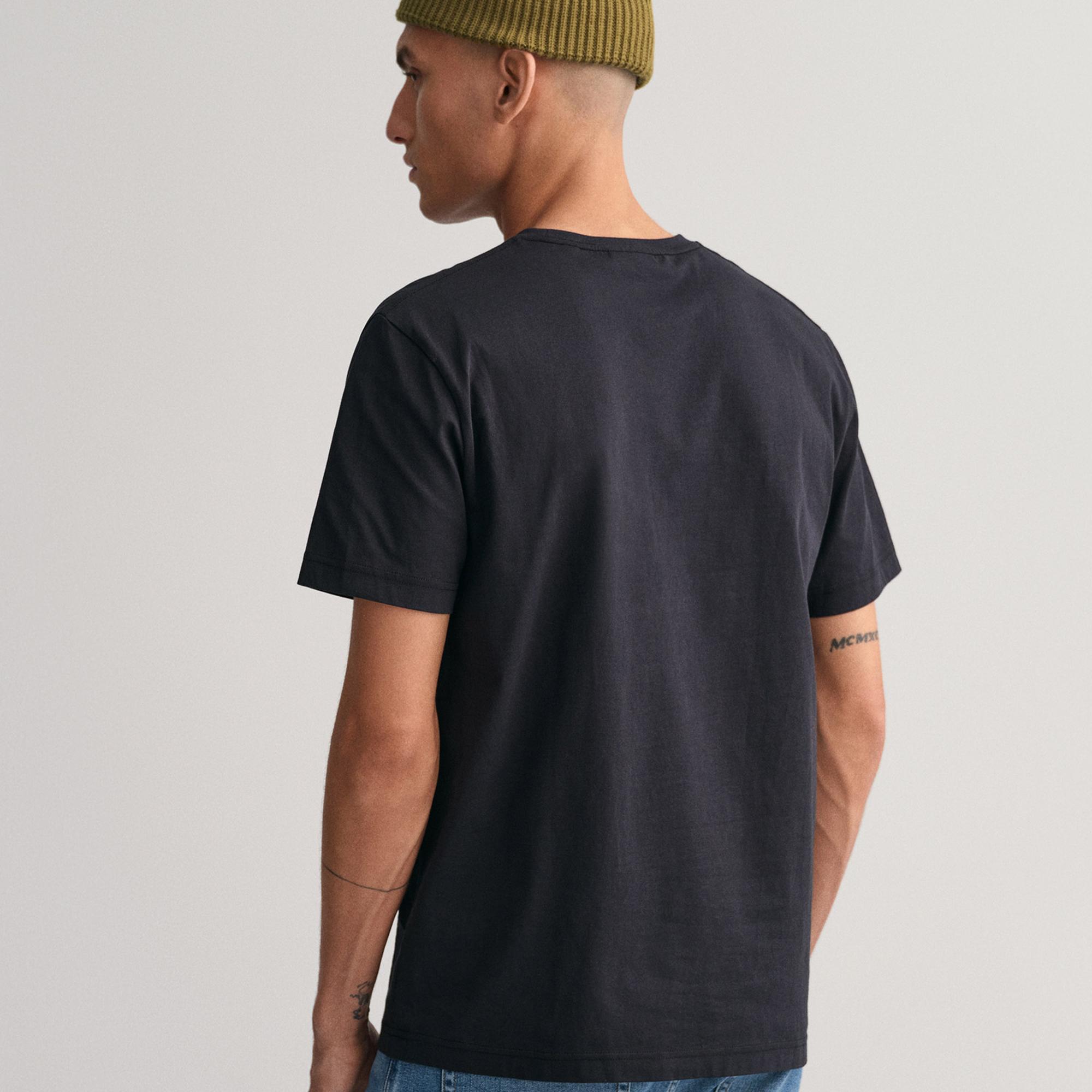 GANT Erkek Siyah Regular Fit Bisiklet Yaka T-Shirt